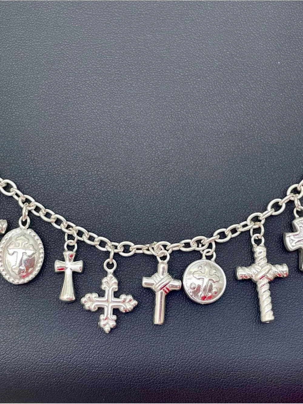 VTG Jacmel Mauritius Sterling Silver Christian Cross Charm Bracelet 925 6.5” GCM